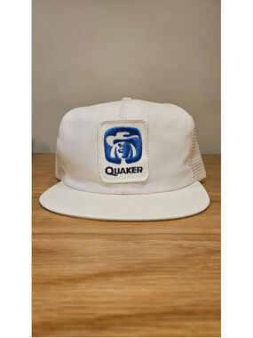 Vintage Quaker Oats Employee Mesh Trucker Hat Snapback USA Farmer Cap White